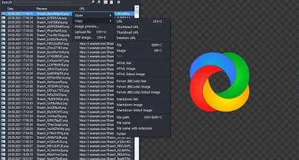ShareX upload destinations and sharing options in the app